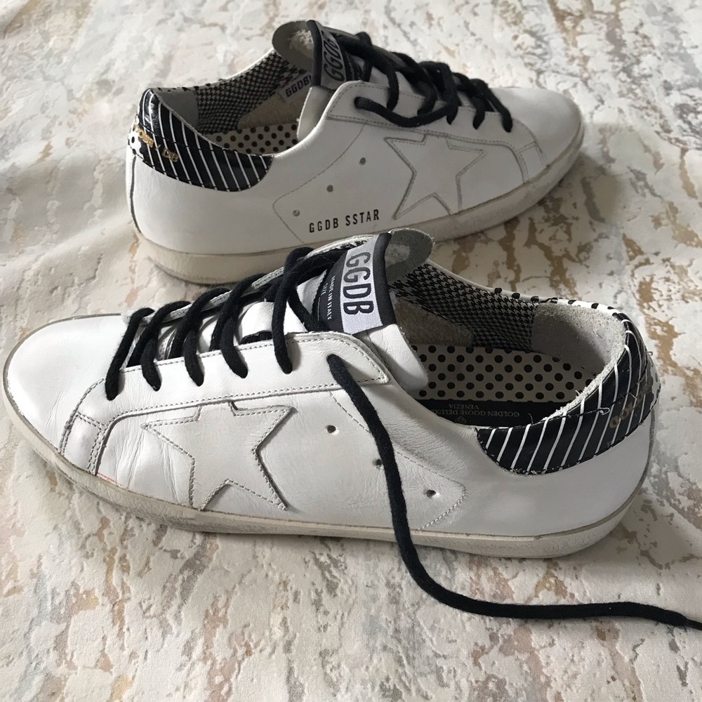 🏇 White GGDB SStar Distressed Leather Sneaker with Star Detail